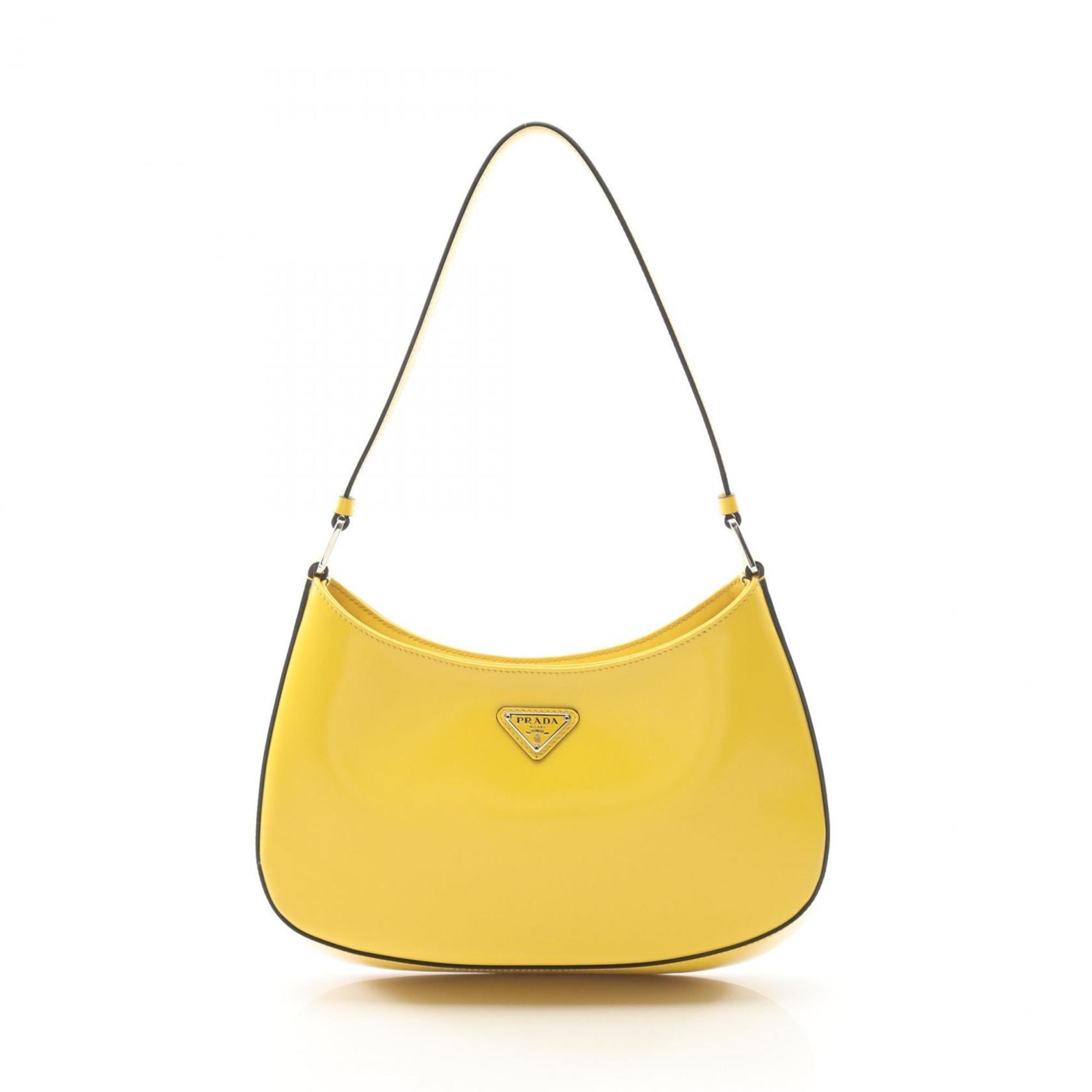 Prada Cleo Shoulder Bag in Brushed Leather, Yellow, Women's, 1BC499