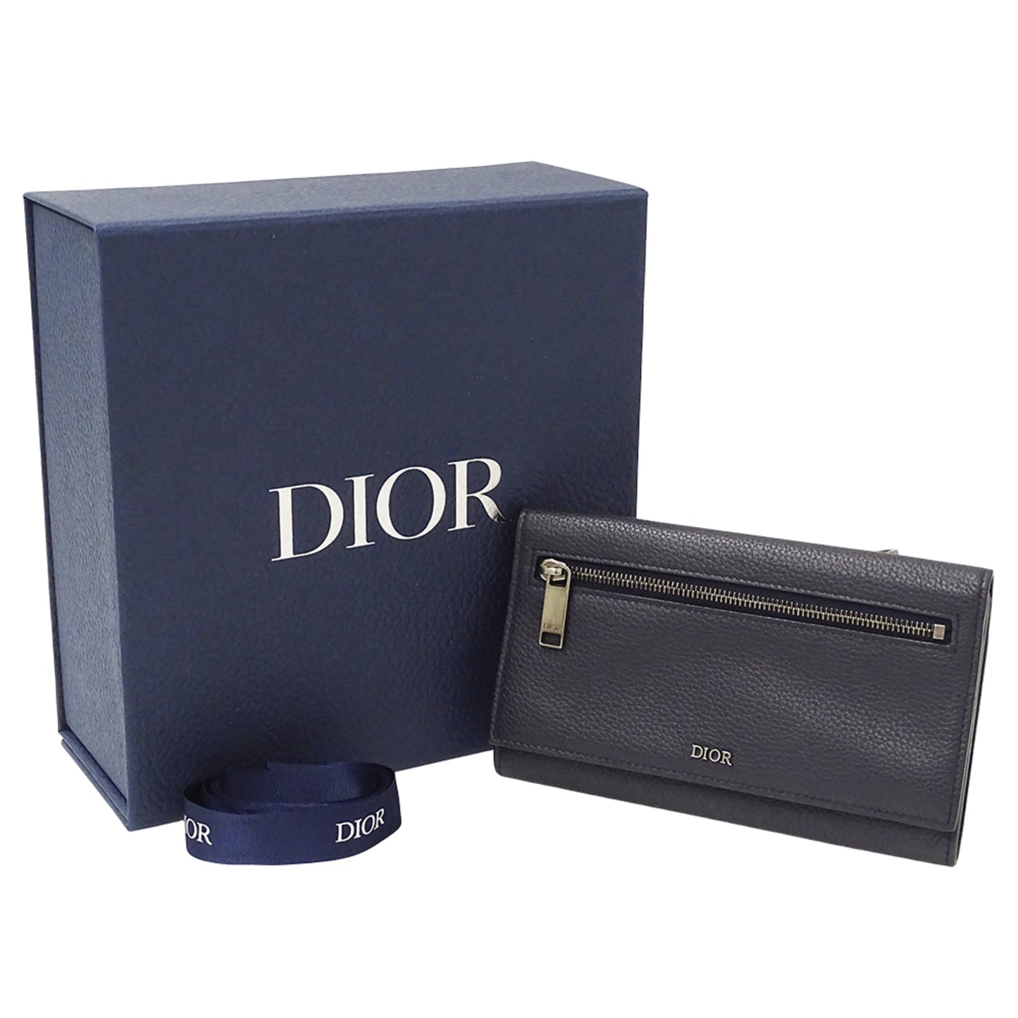 Christian Dior Dior Women's Leather Shoulder Wallet, Navy Blue, Long Crossbody