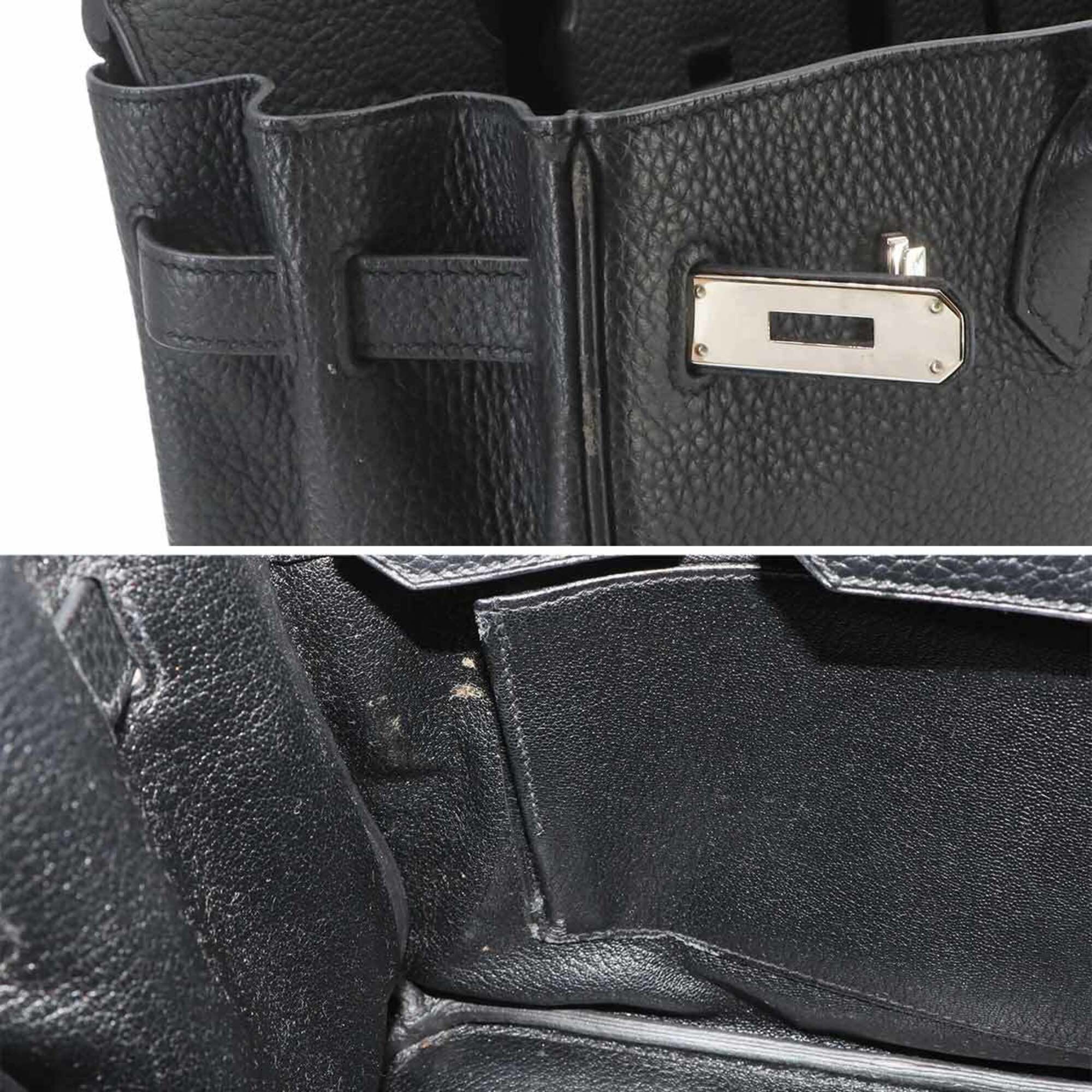 Hermes Birkin 30, Taurillon Clemence leather, black, handbag, □R stamp, silver hardware — Like New