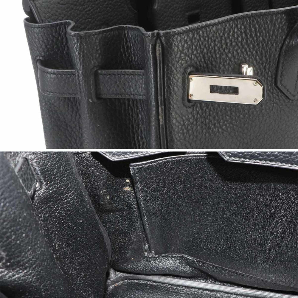 Hermes Birkin 30, Taurillon Clemence leather, black, handbag, □R stamp, silver hardware — Like New