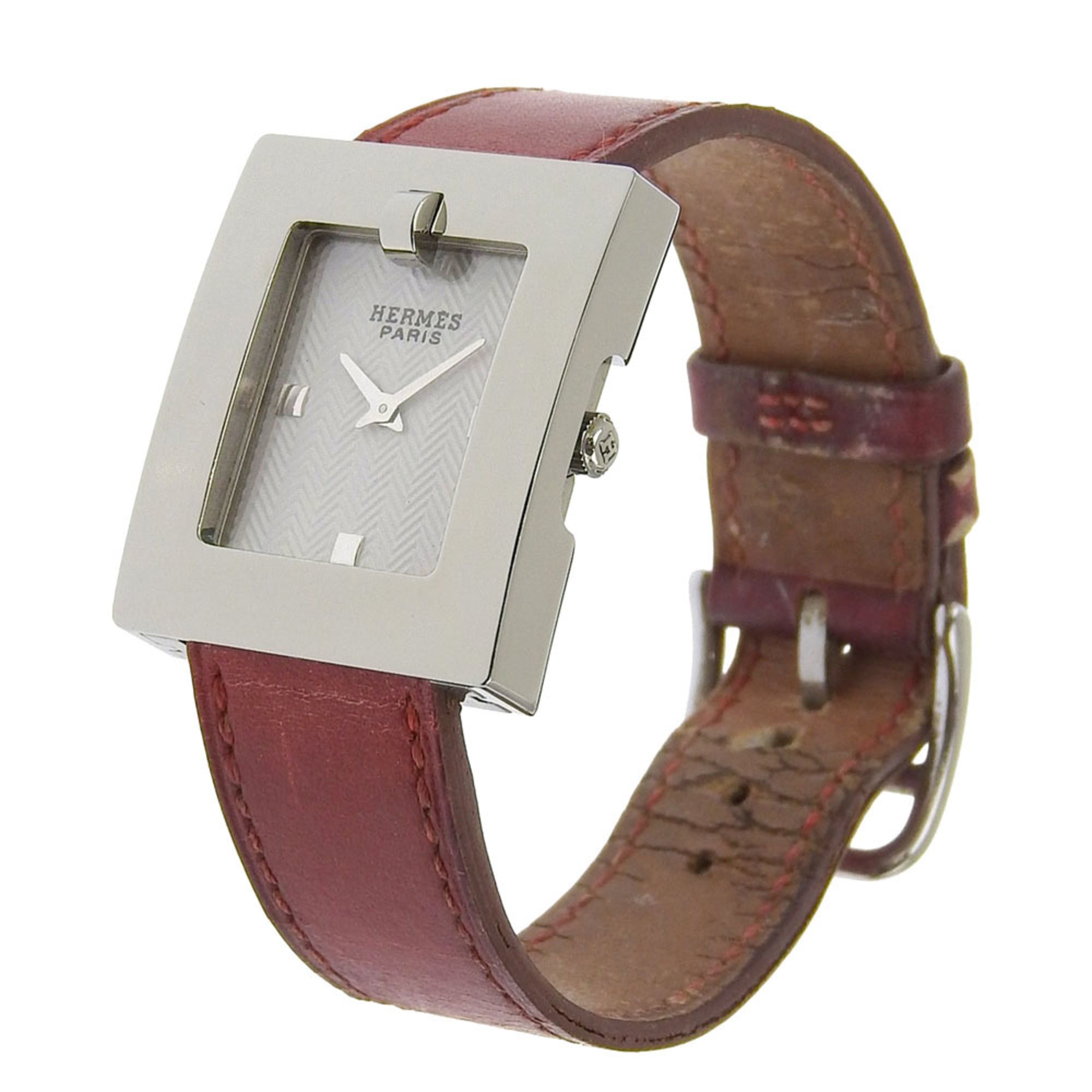 Hermès BE1.210 Women's Stainless Steel and Leather Strap Watch with Quartz Movement, Analog Display, White Dial — Good