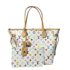 LOUIS VUITTON M27787 LV × TM Takashi Murakami Collaboration Neverfull MM Handbag with Pouch, Tote Bag, Monogram Multicolor Canvas, Women's, Blanc White — New