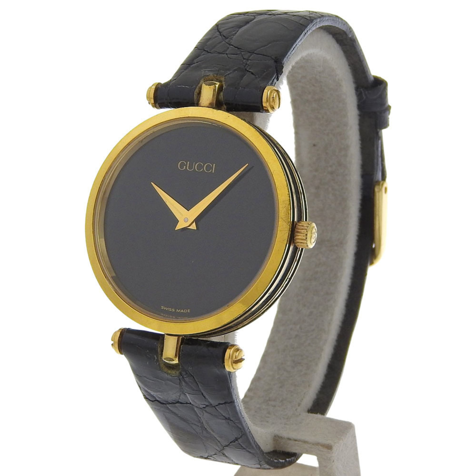 Gucci Sherry Line Watch, Gold Plated, Quartz, Analog, Black Dial, Men's — Good