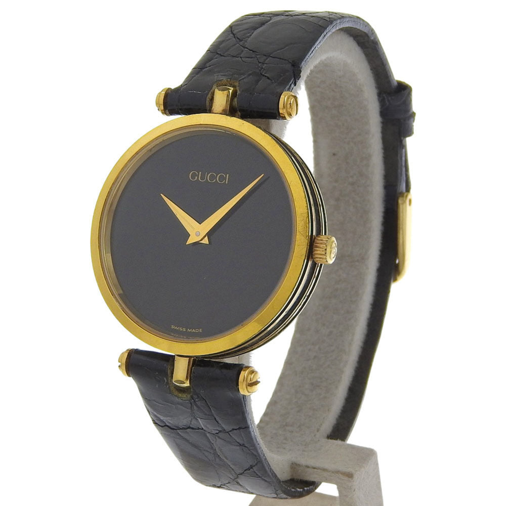 Gucci Sherry Line Watch, Gold Plated, Quartz, Analog, Black Dial, Men's — Good