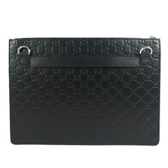 GUCCI 429004 Guccissima GG Logo Crossbody Bag 2-Way Clutch Shoulder Shima Leather Men's Black Like New — Like New