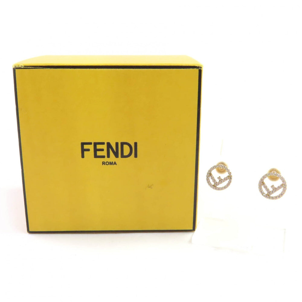 FENDI F is Fendi earrings with logo and rhinestones, pair, gold silver, box, made in Italy, women's — Like New
