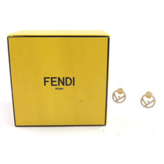 FENDI F is Fendi earrings with logo and rhinestones, pair, gold silver, box, made in Italy, women's — Like New