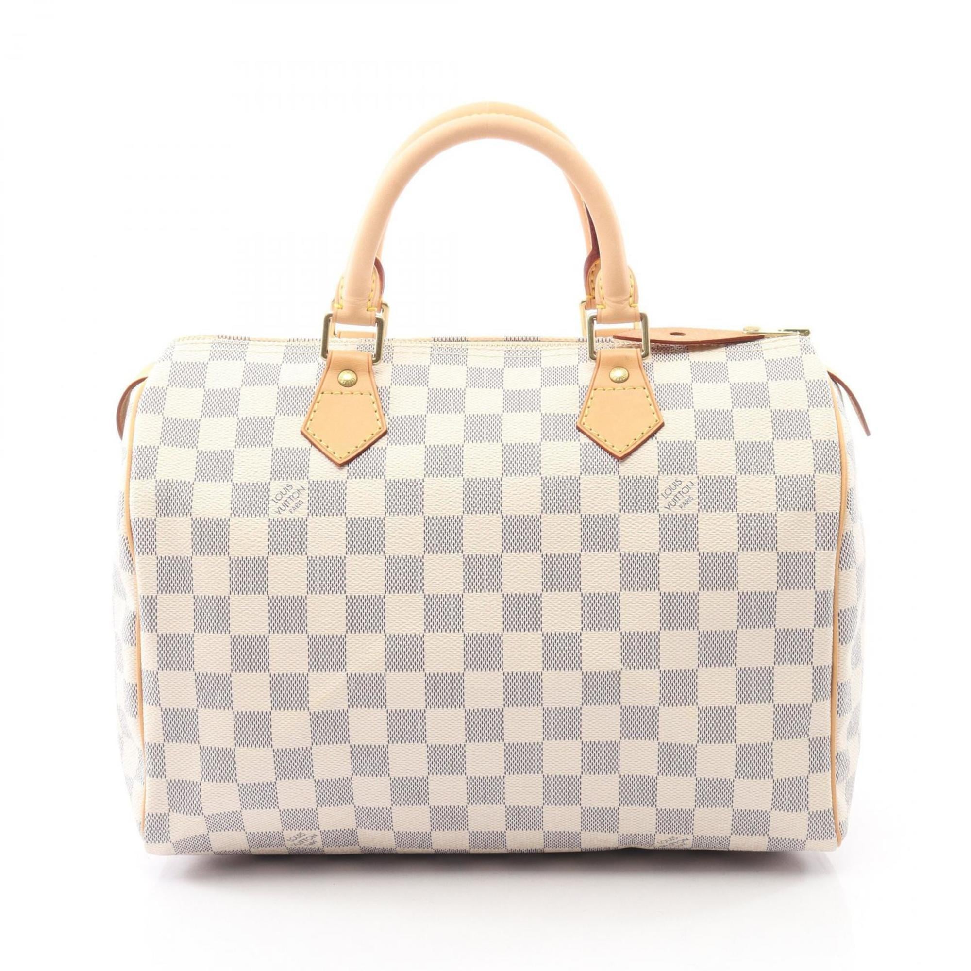 Louis Vuitton Speedy 30 Handbag, Coated Canvas and Leather with Damier Azur Pattern, Women's, White, N41533