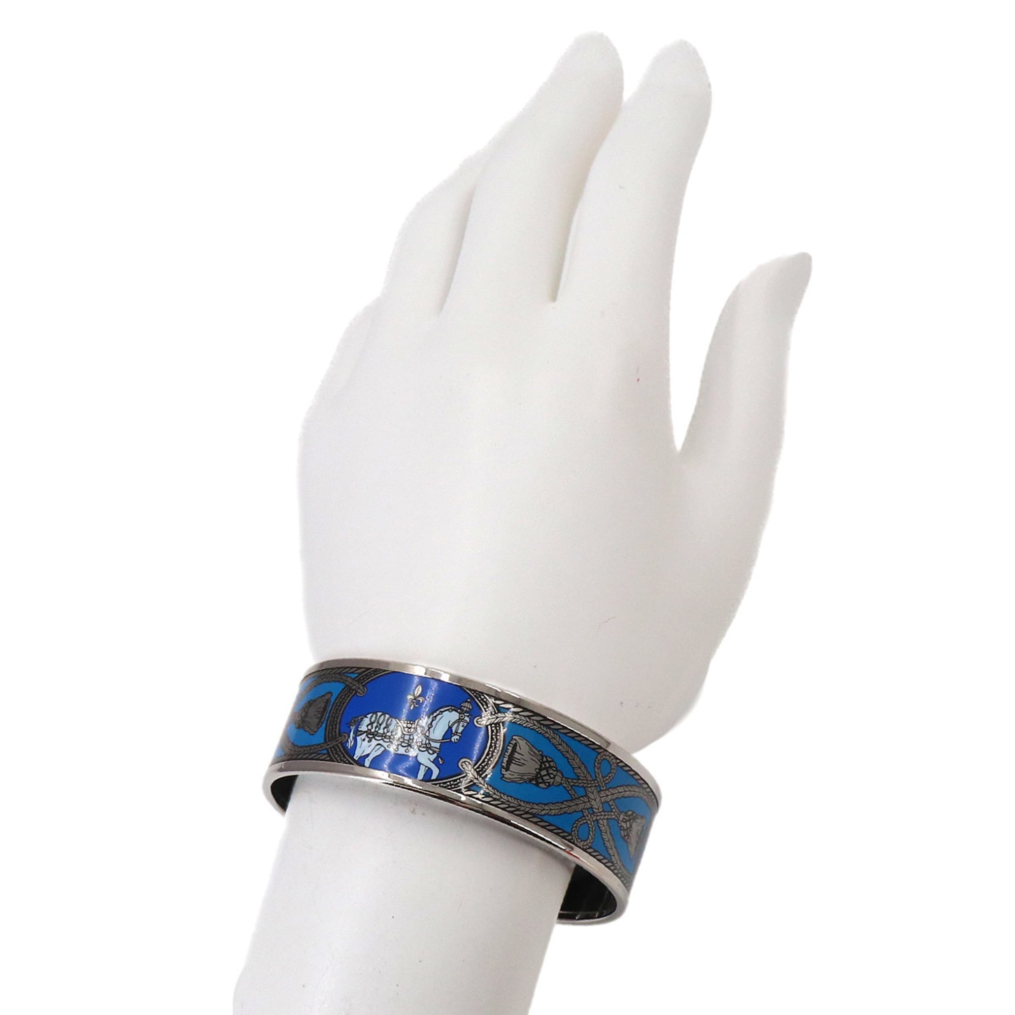 Hermes HERMES Email GM Bangle Bracelet Blue Silver Horse — New - Store Return