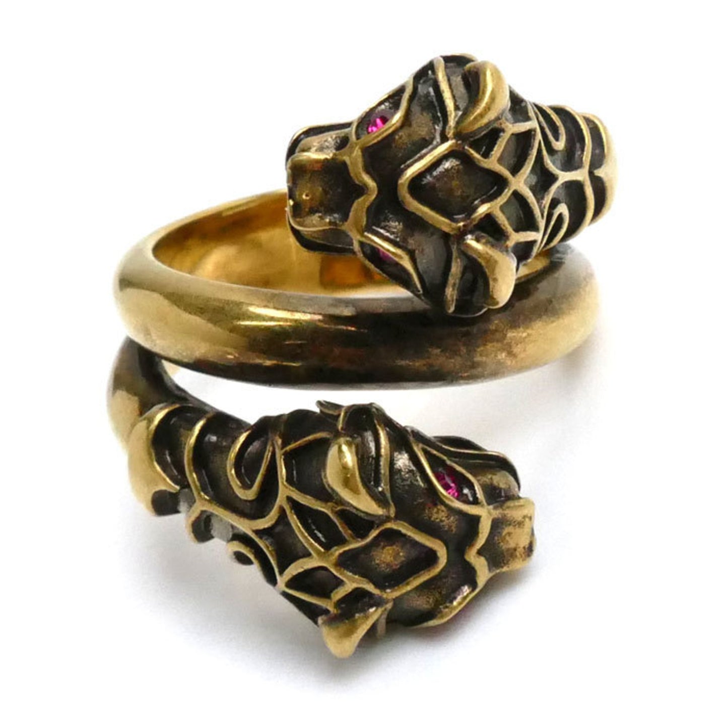 GUCCI Gucci Metal Double Tiger Head Color Stone Ring Size 18 Men's