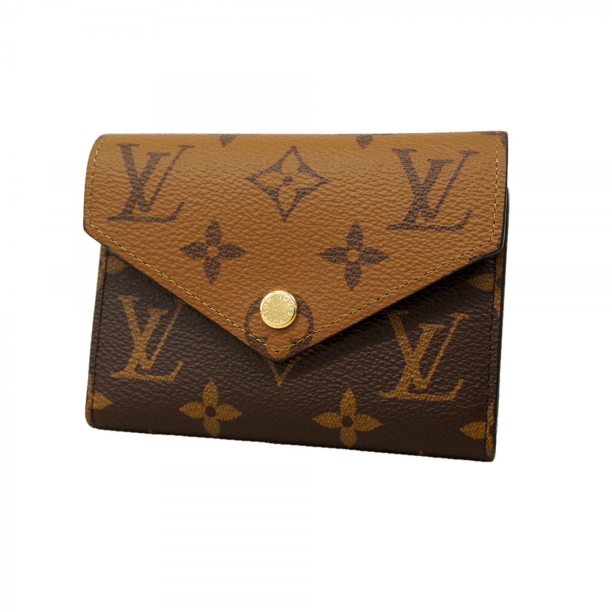 Louis Vuitton Monogram Reverse Portefeuille Victorine Tri-fold Wallet M81557 Brown Women's