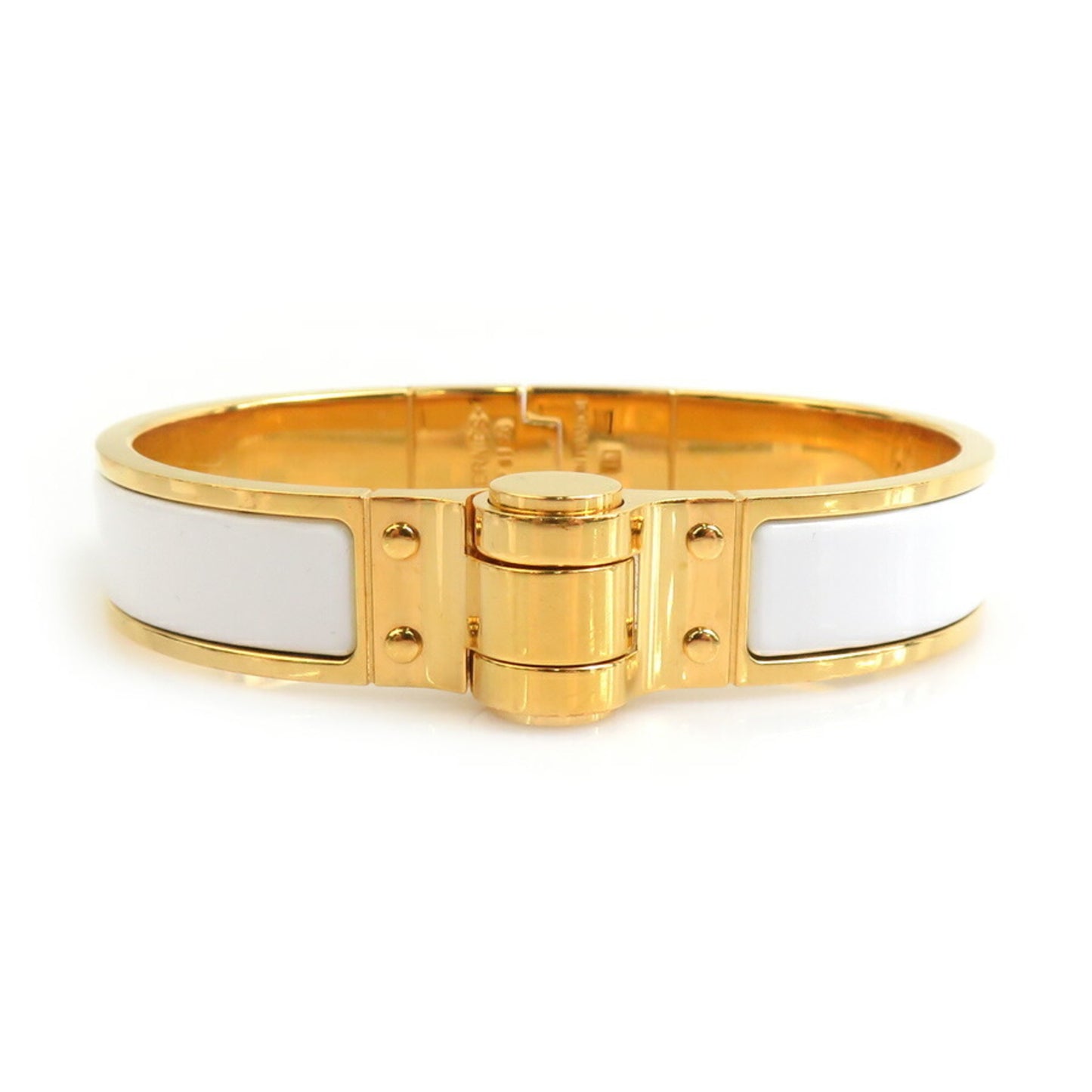 Hermes Hermès Charnière PM Bracelet/Bangle in Metal, Enamel, White and Gold, Women's, r10775a