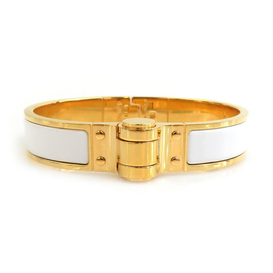 Hermes Hermès Charnière PM Bracelet/Bangle in Metal, Enamel, White and Gold, Women's, r10775a