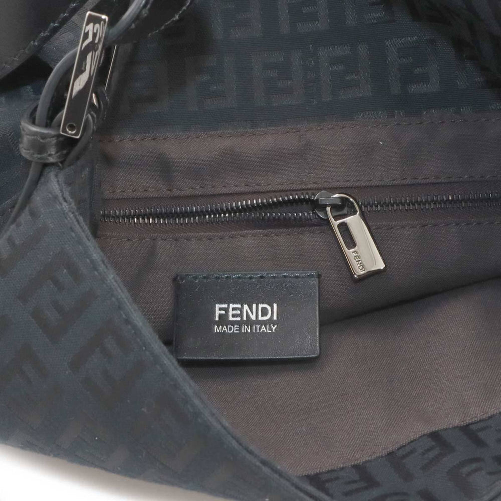 Fendi Zucchino Mamma Baguette Shoulder Handbag, Canvas, Black, 8BR001, Silver Hardware — Like New