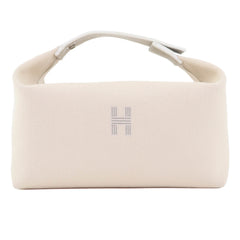 HERMES Bride-à-Brac GM 100% Cotton H Logo Sellier Button Handbag Pouch Ivory Made in France Women's — Like New