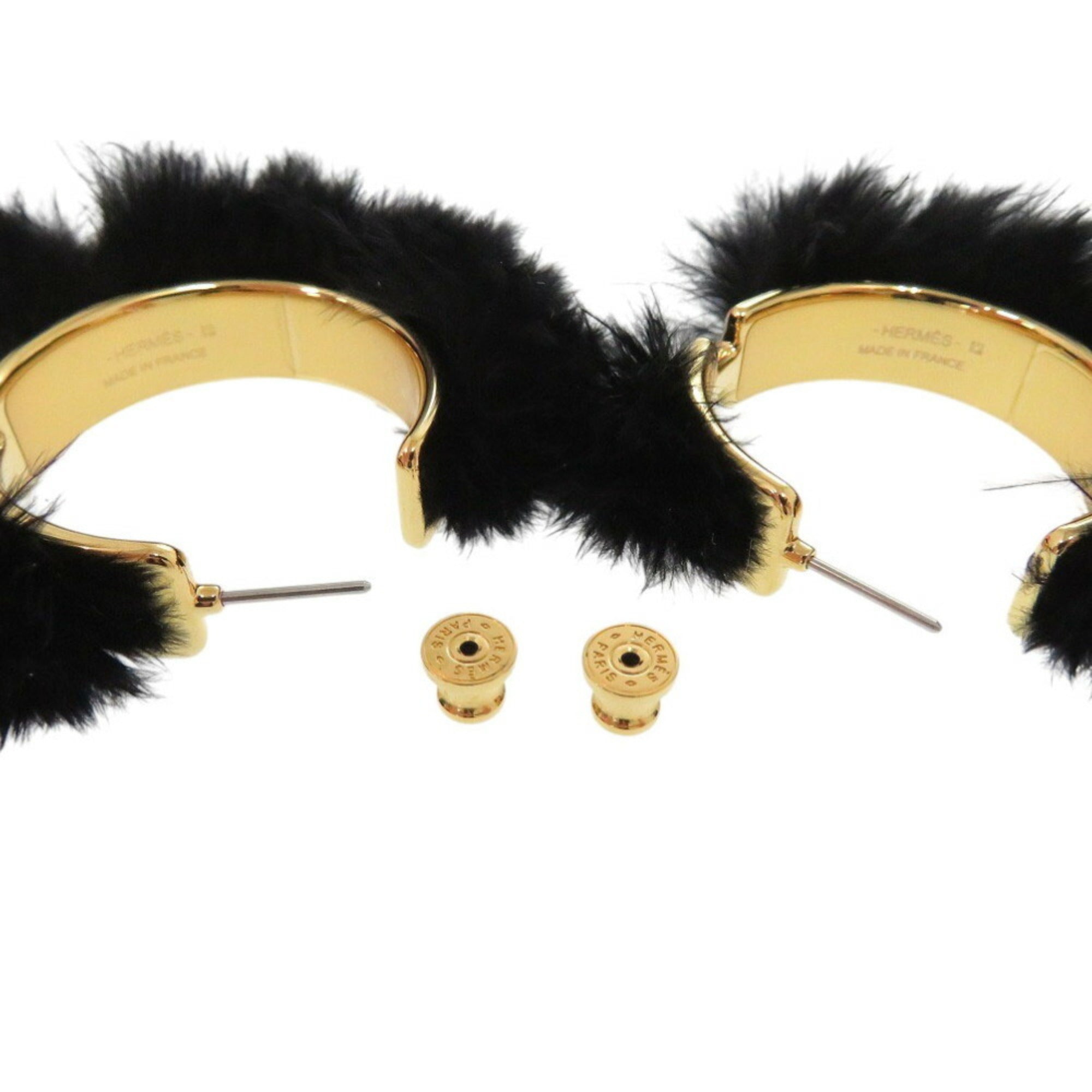 Unused Hermes Olympe/Faubourg Circus H100055F 01 Metal Feather Black Earrings 1055HERMES — New - Store Return