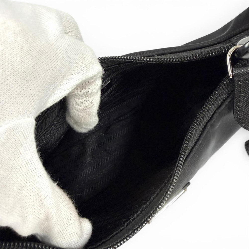 PRADA 1NE515 Re-Edition 2000 Re-Nylon Mini Bag with Triangle Plate Charm, One-Shoulder Bag, Black, Made in Italy, Women's, Dust — Like New