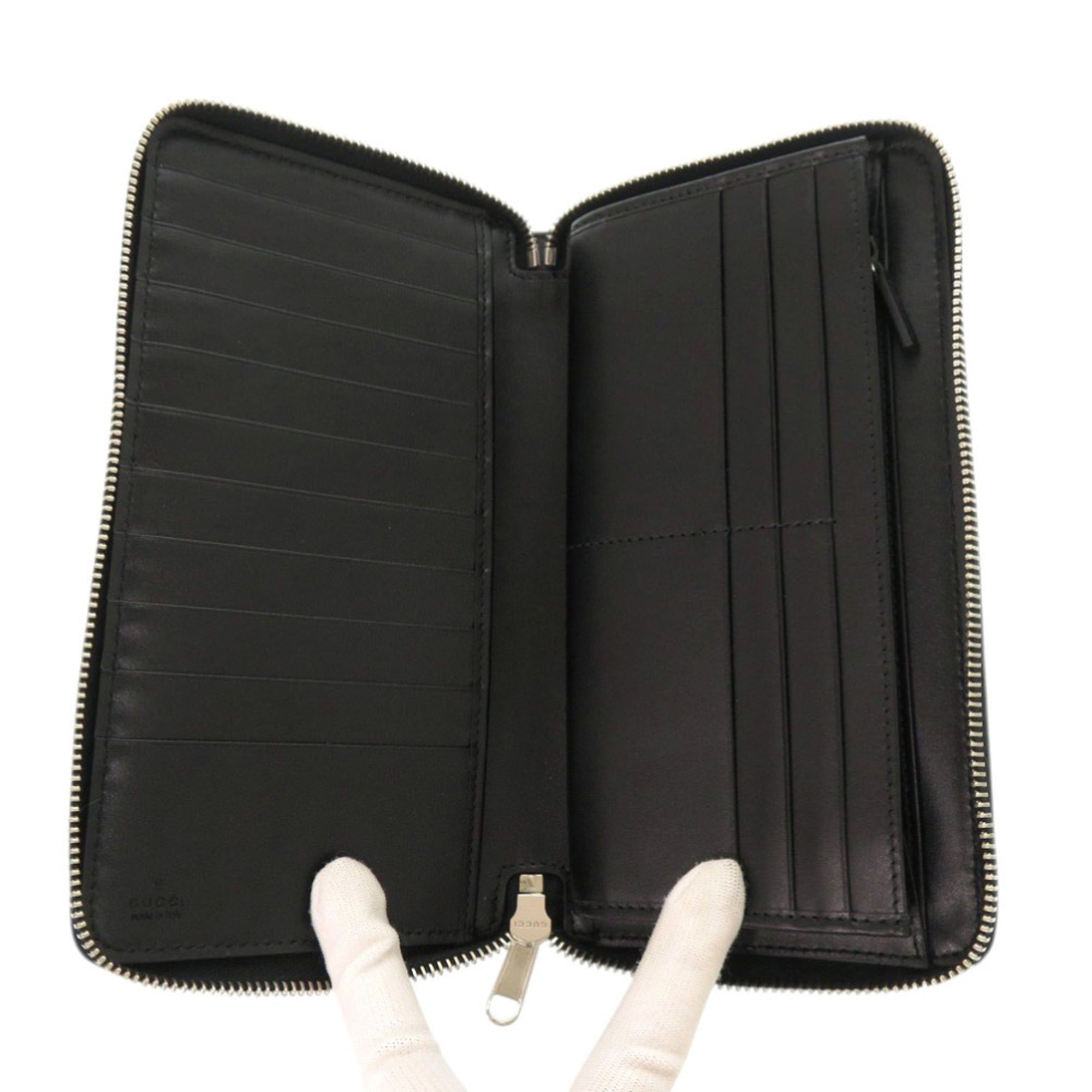 Like new Gucci Zip Around Organizer 625563 GG embossed leather black long wallet 0040