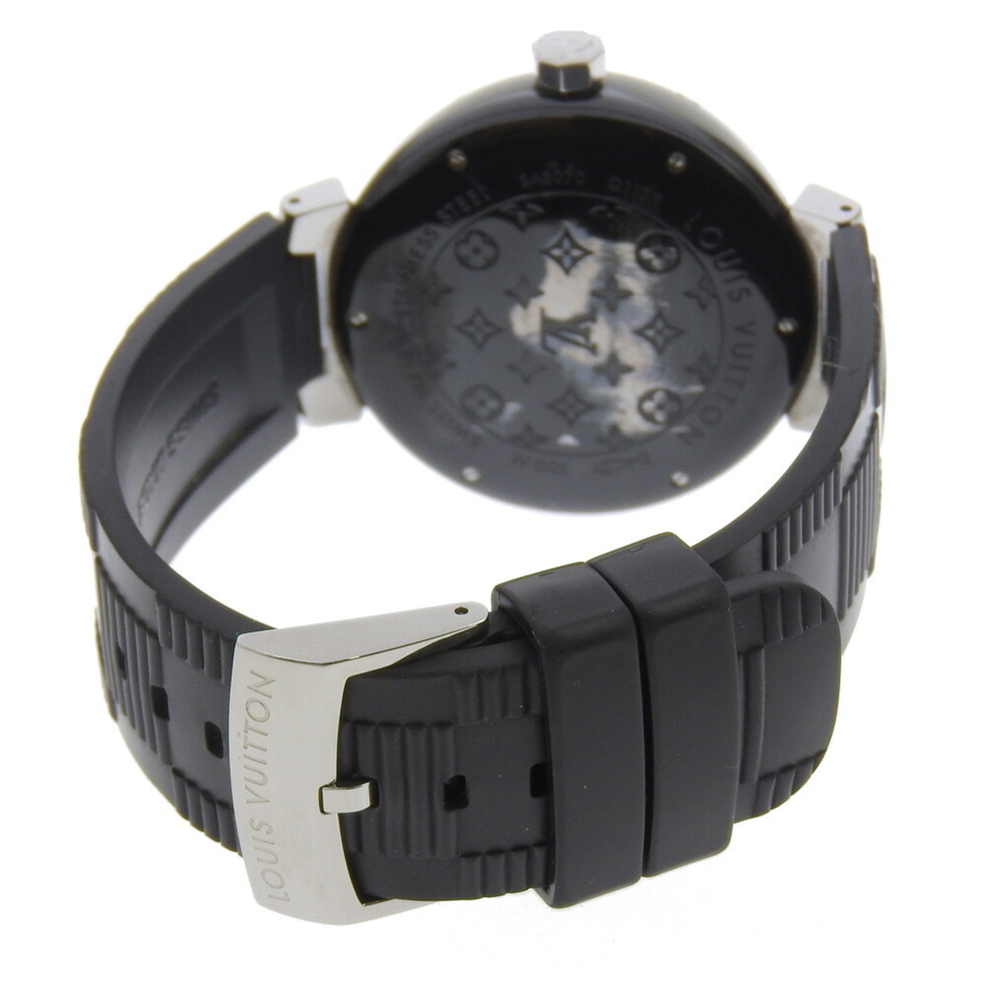 Louis Vuitton Tambour GMT Watch Q113K Stainless Steel x Rubber Automatic Black Dial Men's — Good