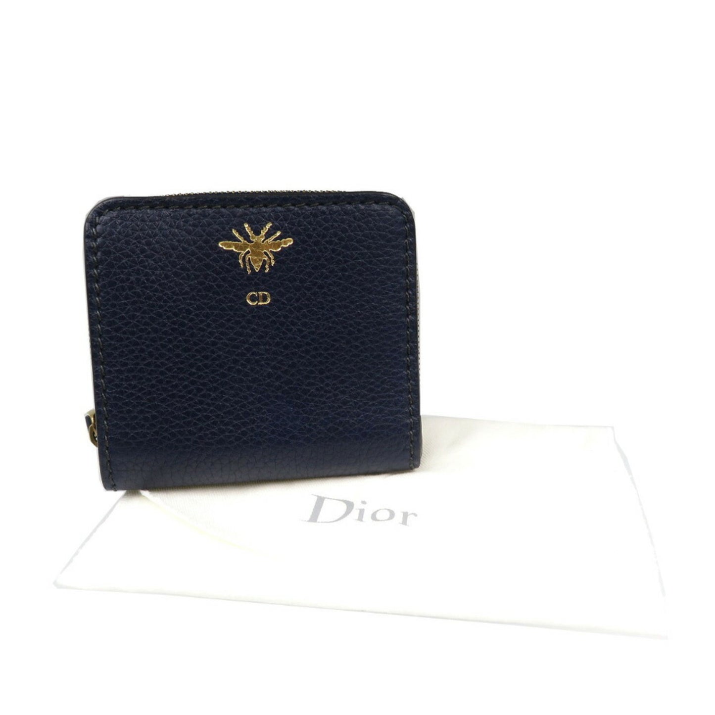Christian Dior Bee Leather Navy Bi-fold Wallet 1128