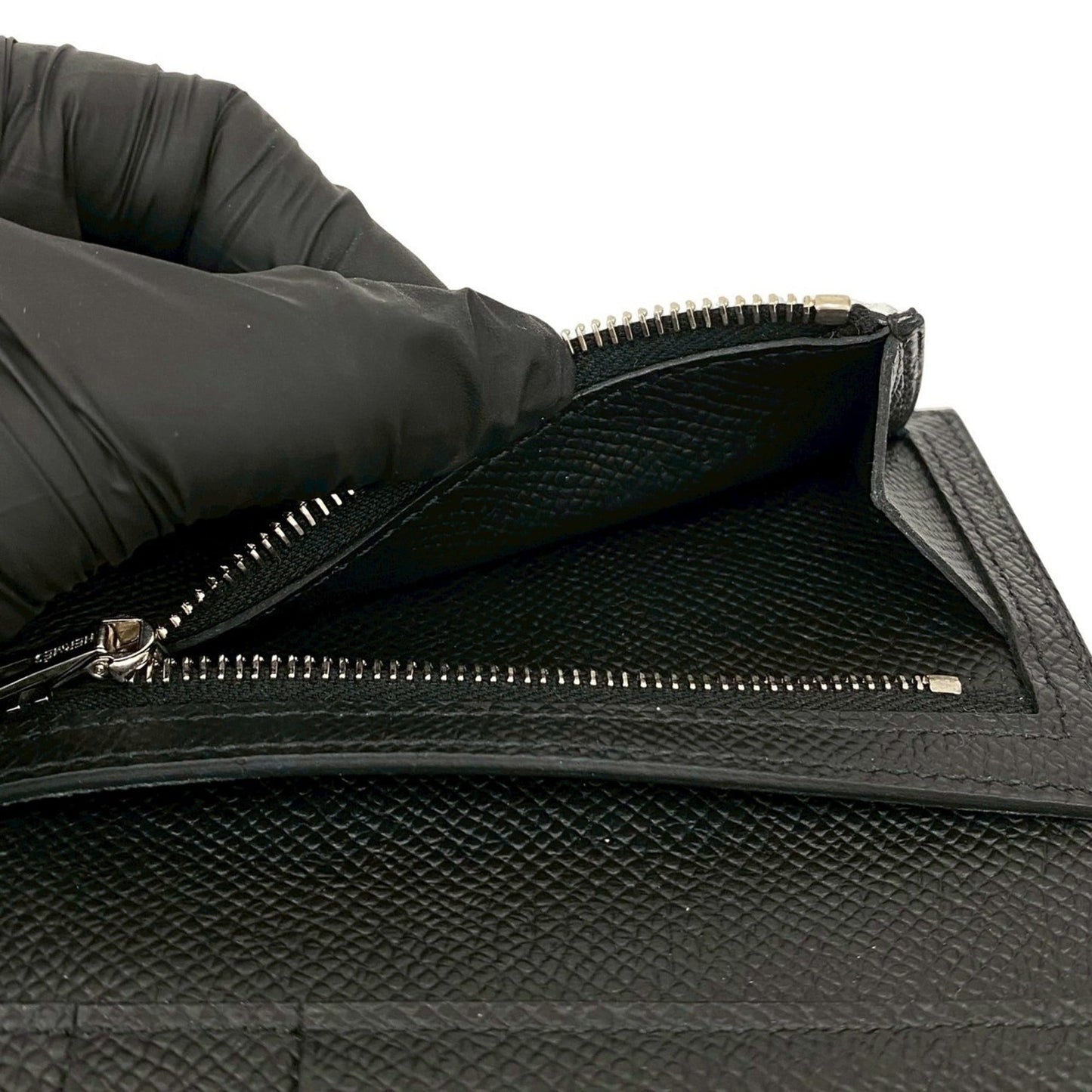 W-stamped HERMES Bearn Combination Epsom Leather Tri-fold Wallet, Black, 97610