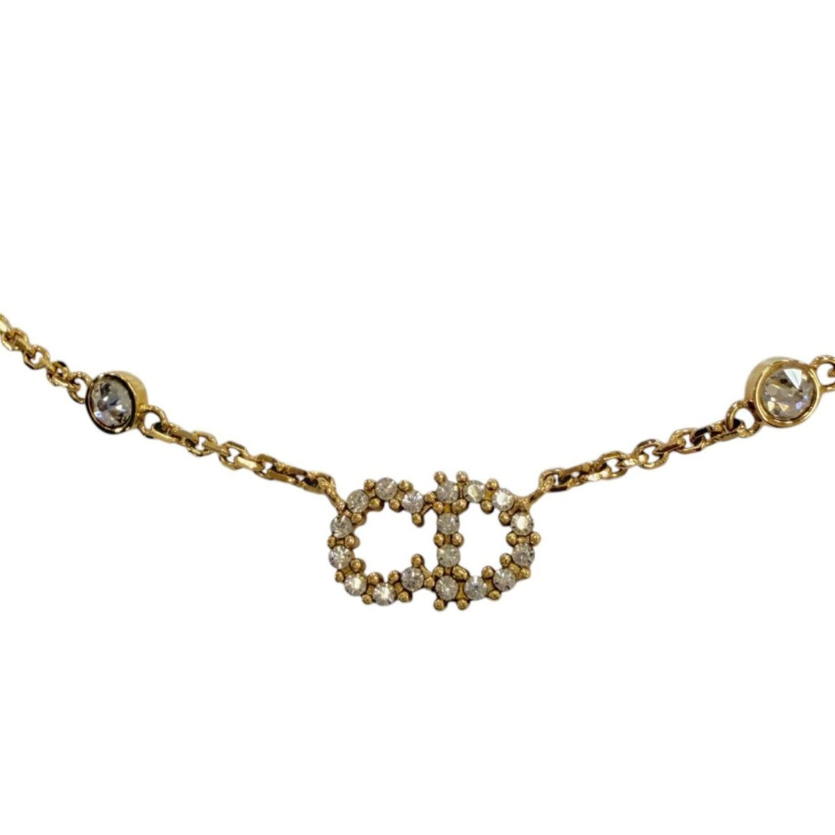 Christian Dior Clair D Lune necklace with CD logo and rhinestones, gold, for women, box — Like New