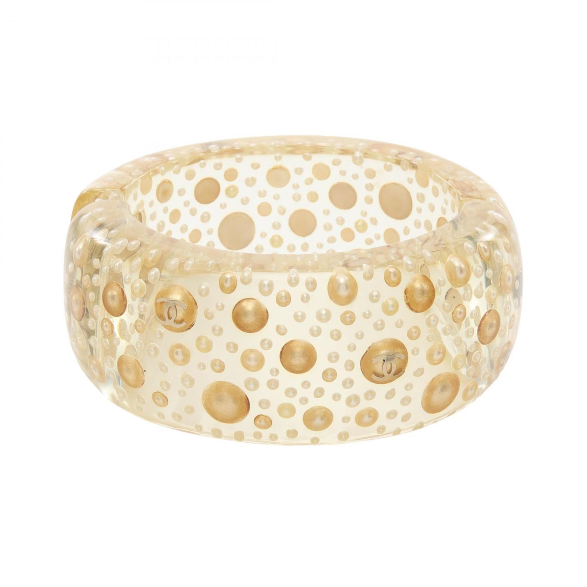 Chanel Coco Mark Bangle, Plastic, Women's, Clear and Gold
