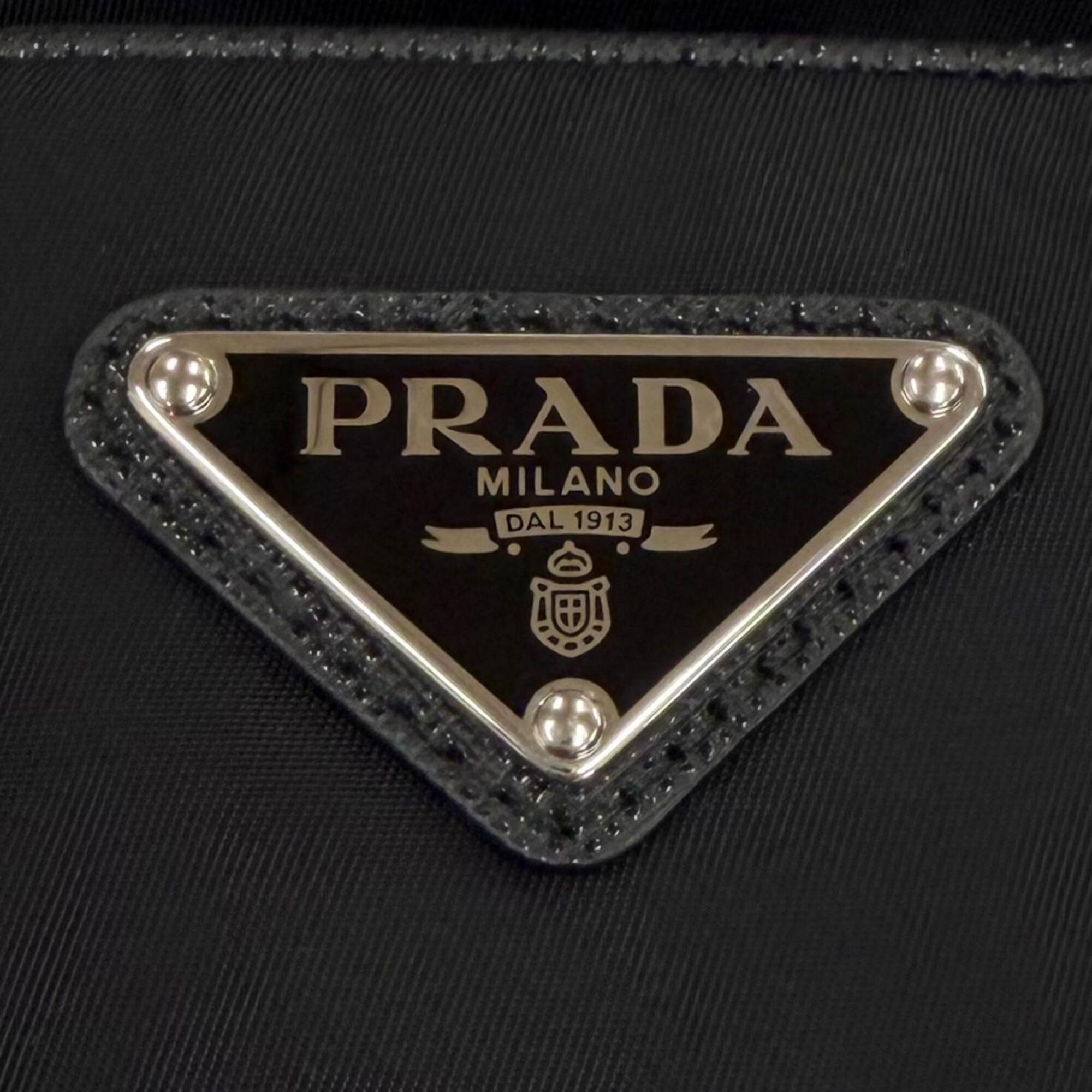 PRADA 2ZH155 Nylon Leather Re-Nylon Triangle Logo Plate Phone Case Shoulder Bag Black Silver Hardware Made in Italy Men's Comes with Box — Like New