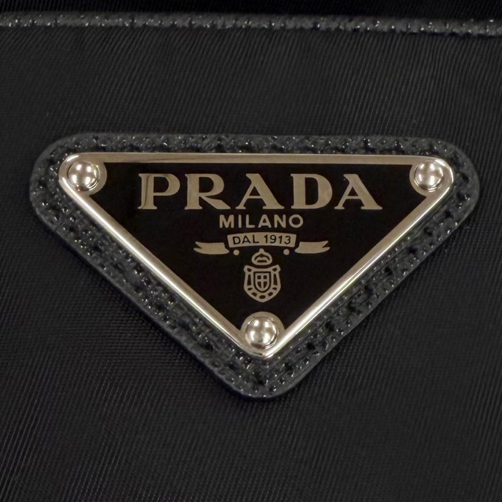 PRADA 2ZH155 Nylon Leather Re-Nylon Triangle Logo Plate Phone Case Shoulder Bag Black Silver Hardware Made in Italy Men's Comes with Box — Like New