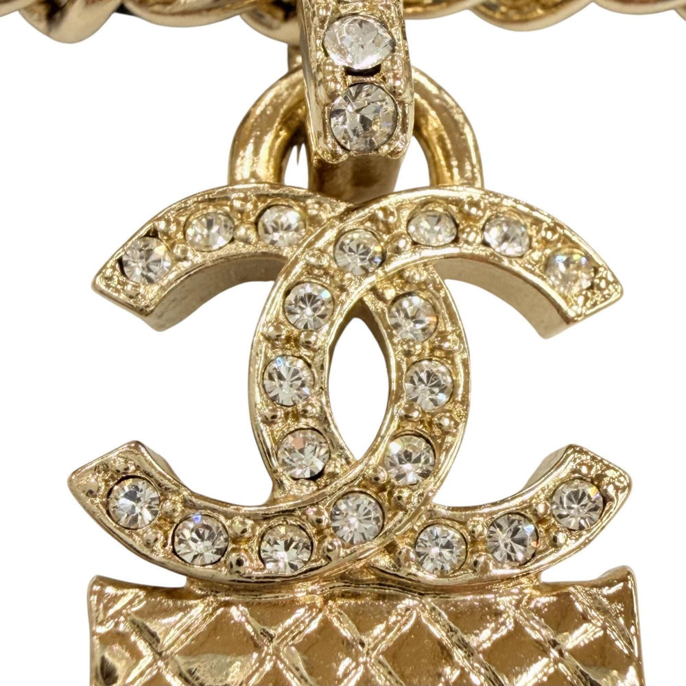 CHANEL A23B ABB548 Rhinestone Coco Mark Matelassé Bag Motif Chain Necklace, Gold & Black, Made in France, Women's — Like New