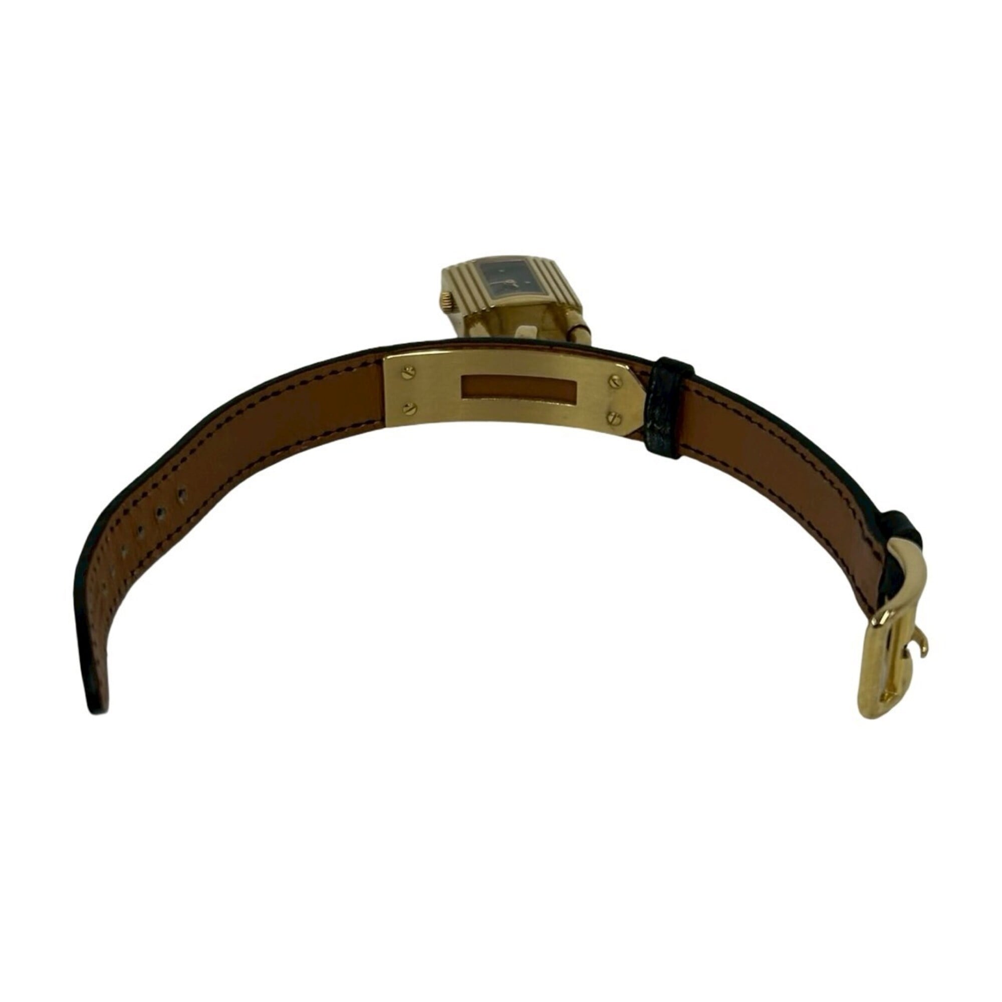 HERMES Vintage Kelly Watch, Leather, Genuine GP Finish, Wristwatch, Black & Gold, 82135 — Good