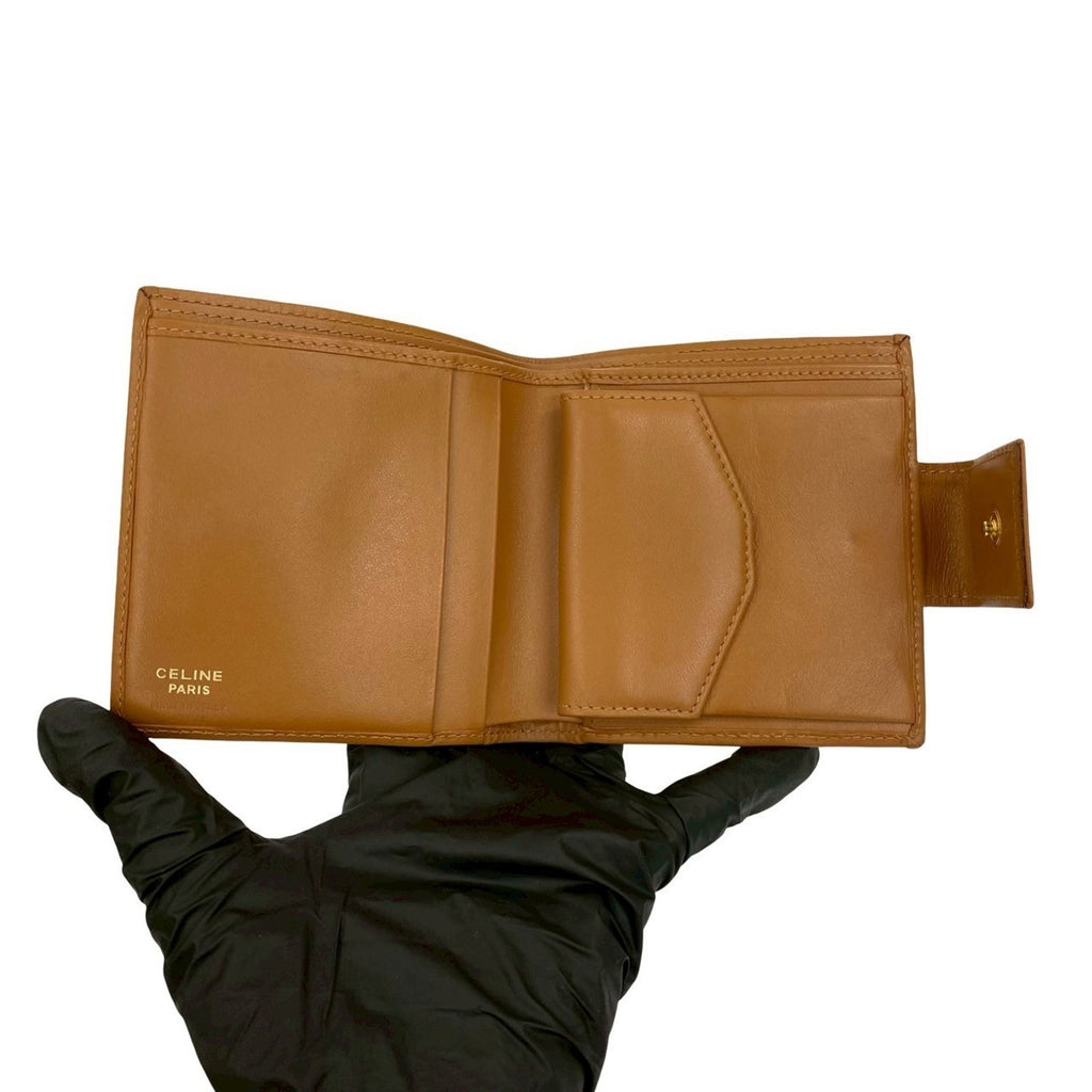 CELINE Vintage Macadam Blason Triomphe Leather Bi-fold Wallet with Mini Coin Purse, Brown, 22754