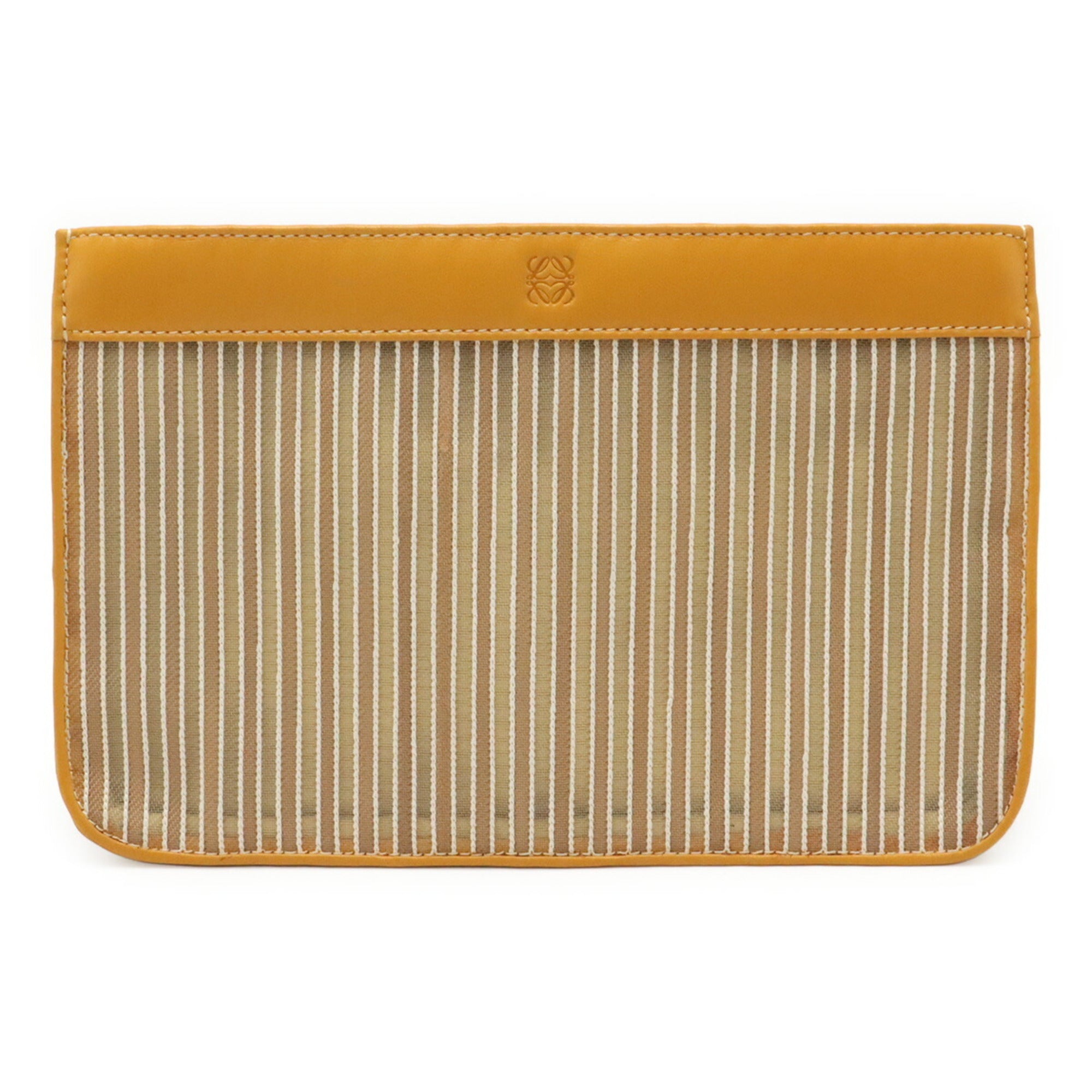 LOEWE Anagram Handbag Pouch Clutch Bag Striped Mesh Leather Mustard — Like New