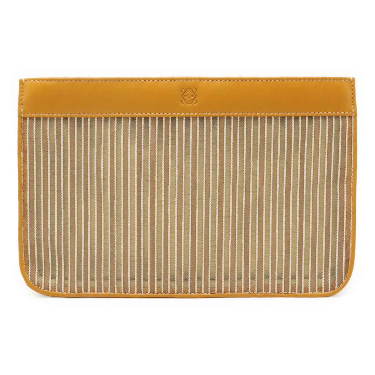 LOEWE Anagram Handbag Pouch Clutch Bag Striped Mesh Leather Mustard — Like New