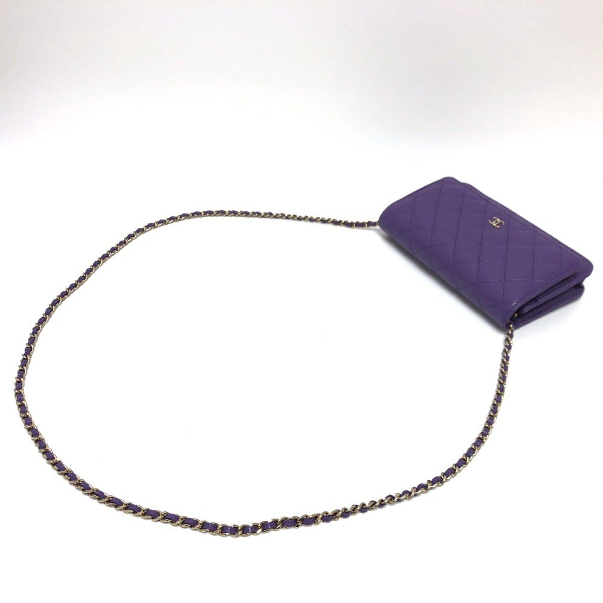 CHANEL A33814 CC Coco Mark Matelasse Chain Wallet Shoulder Bag Caviar Skin Women's Purple — New - Store Return