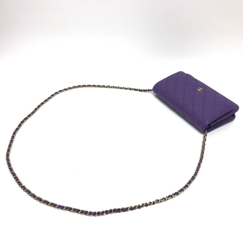 CHANEL A33814 CC Coco Mark Matelasse Chain Wallet Shoulder Bag Caviar Skin Women's Purple — New - Store Return