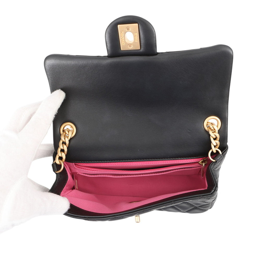 Chanel Chain Shoulder Bag, Coco Mark, Mini Matelassé, Lambskin, AS2380, CHANEL, Black, Handbag, Women's, CHANEL — Like New