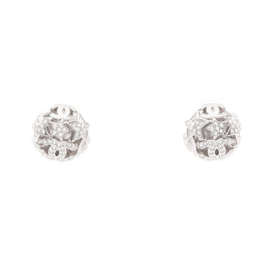 CHANEL Coco Mark Star Earrings, Stainless Steel with Rhinestones, Women's, Silver and Clear