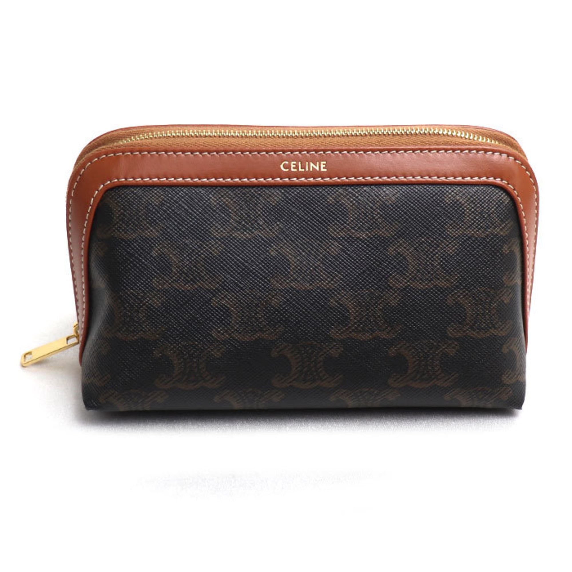 CELINE Triomphe Small Cosmetic Pouch, Tan, 4M1622CZJ.04LU, Women's
