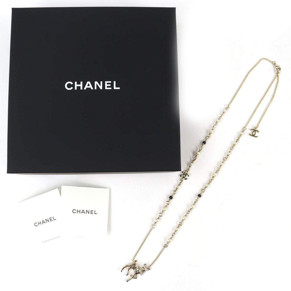 CHANEL Bambi Coco Mark Rhinestone Faux Pearl Necklace, 2026 Model, Gold, Comes with Box and Case, Made in Italy, Women's — Like New