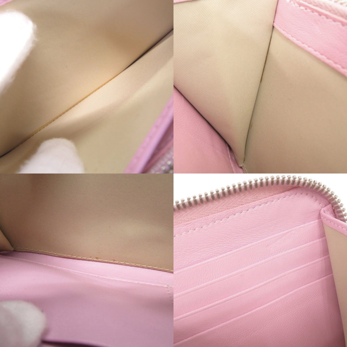 Excellent condition Christian Dior braided leather pink round zipper long wallet 1634