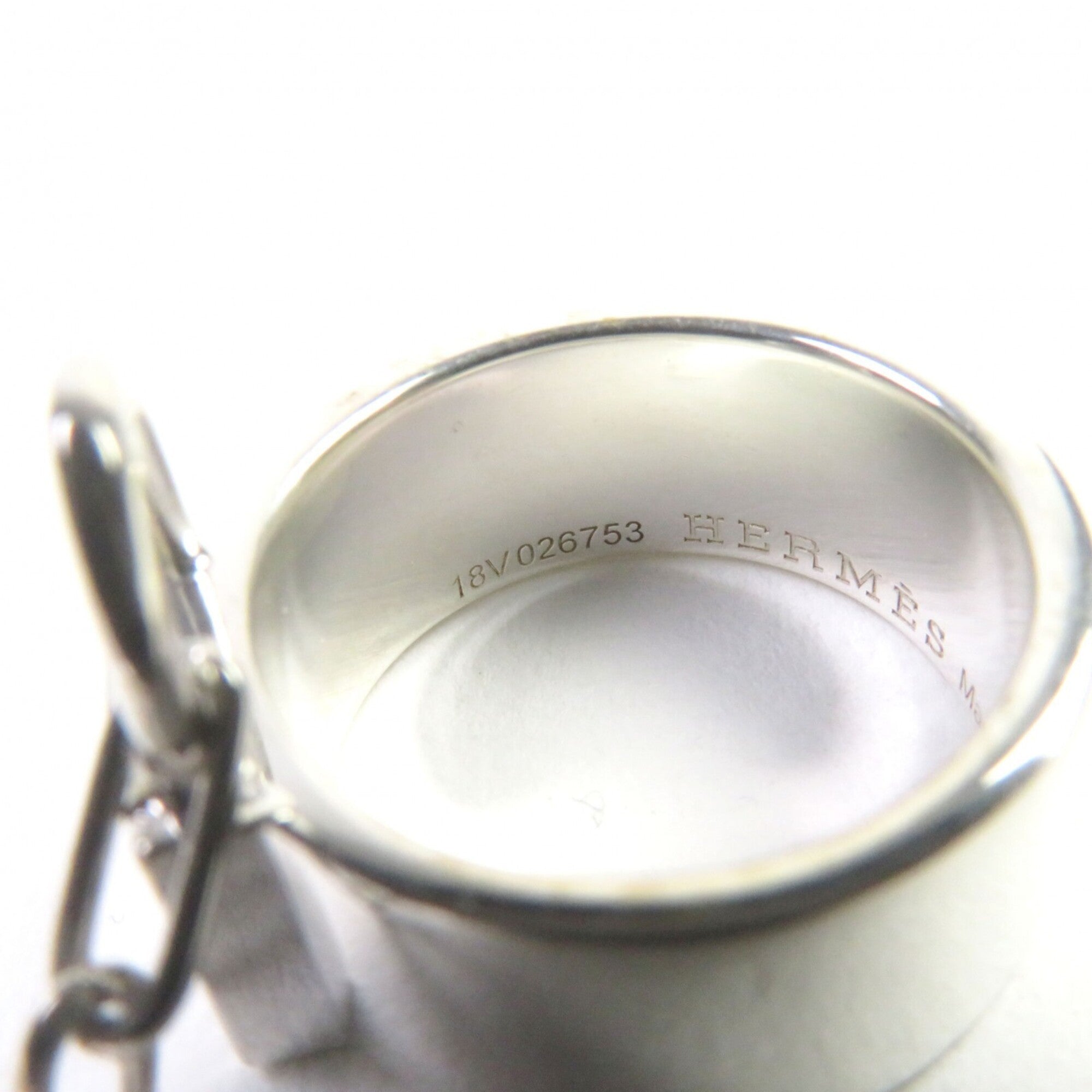 HERMES Alpha Kelly AG925 Clochette Cadena Double Ring - Silver Accessory, Size 49 (Japanese Equivalent), Made in France, Weight 11.37g, Women's — Like New