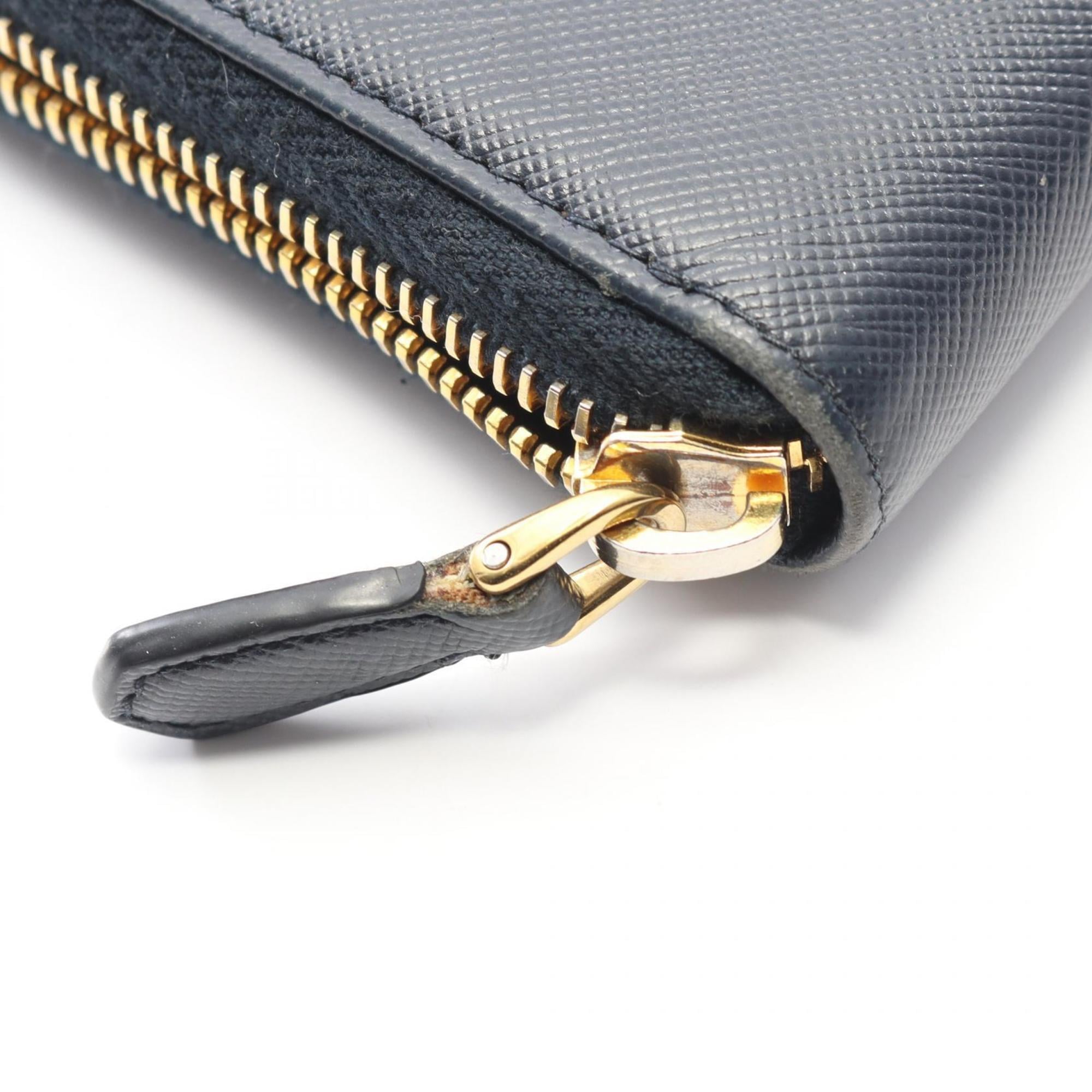 Prada SAFFIANO METAL Round Long Wallet in Saffiano Leather, Navy Blue, Women's, 1M0506