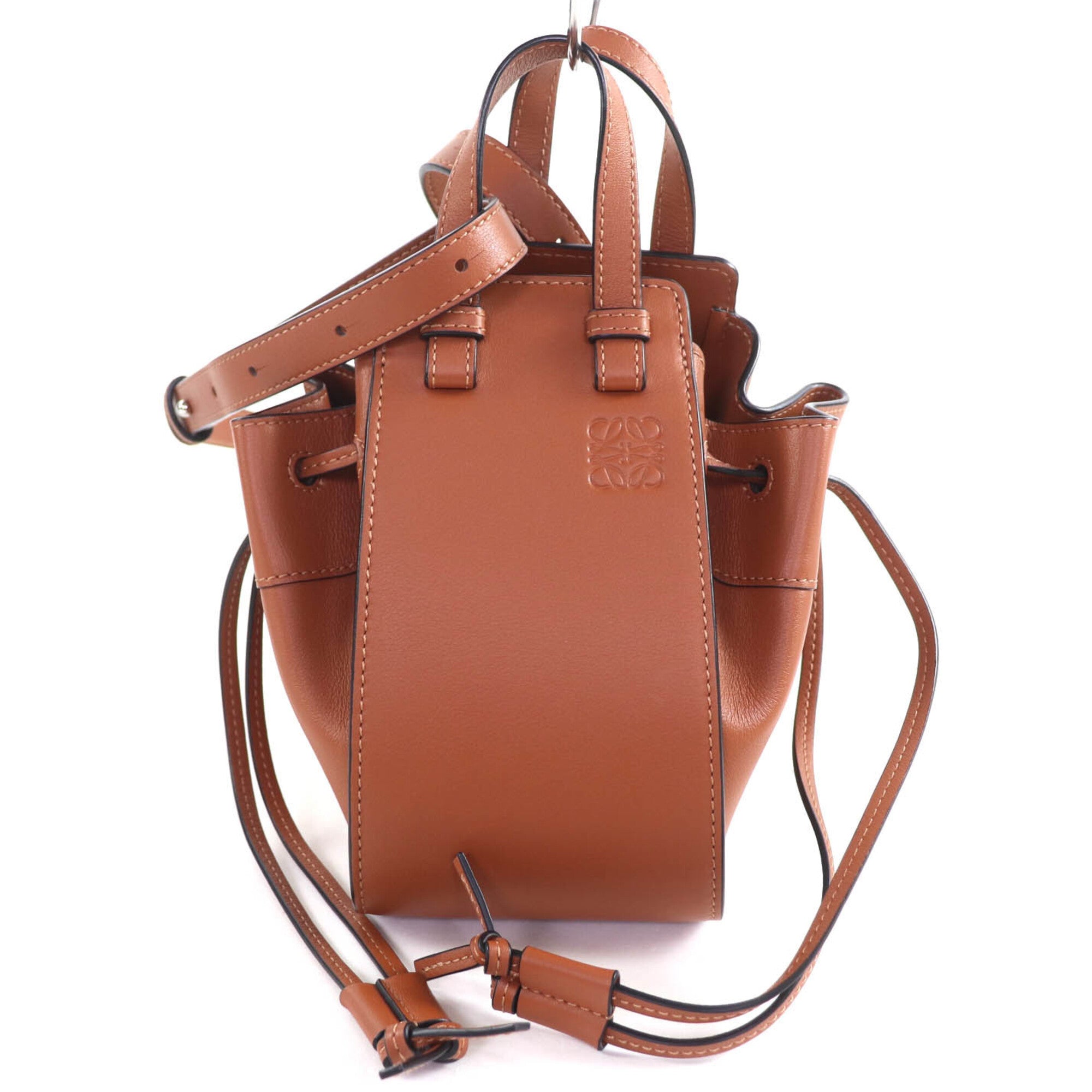 LOEWE 314.30.V07 Hammock Drawstring Mini Tan 2-Way Leather Shoulder Bag, Made in Spain, Women's — Like New