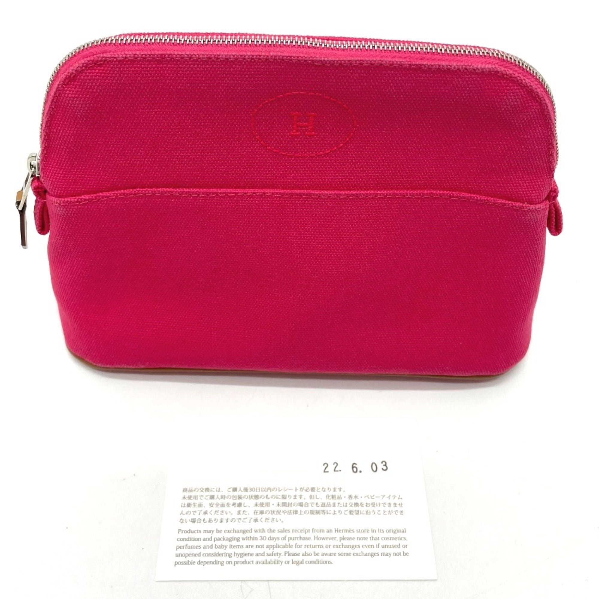 HERMES Bolide Pouch 20, a small accessory case/makeup pouch/multi-purpose pouch, canvas, women's, pink, like new — Like New