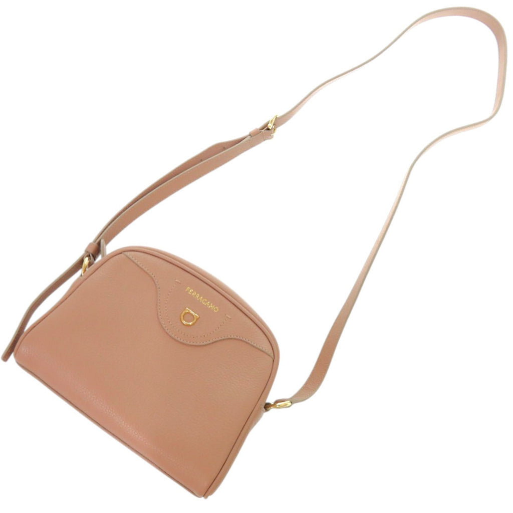 Salvatore Ferragamo Gancini EE 21 8372 Leather Shoulder Bag in Pink Beige with Gold Hardware (Product Code: 0927)