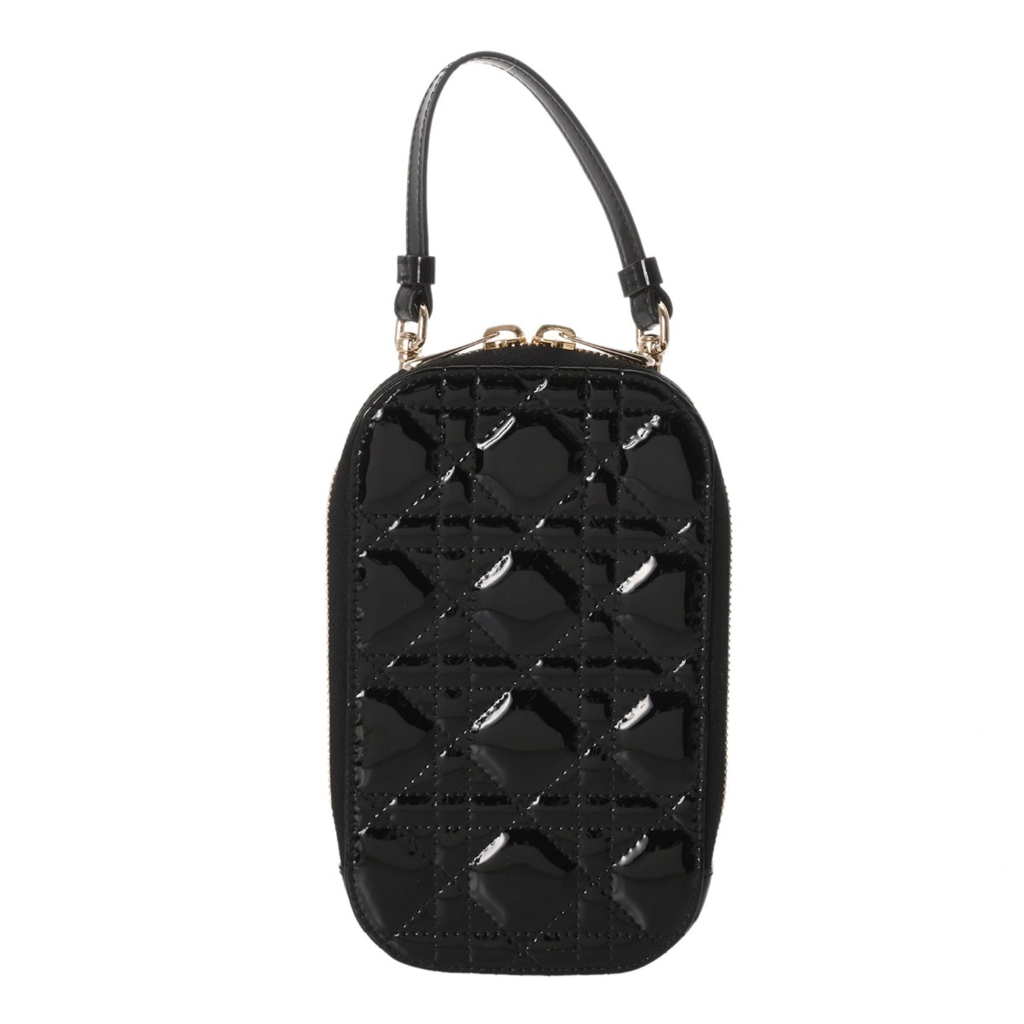 CHRISTIAN DIOR Callin Dior Phone Holder, Black, S08720VRB_M900, Women's Patent Leather Pouch, A-Rank, Pre-Owned, Ginzo