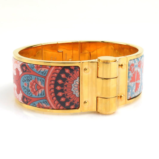 Hermes HERMES Bangle Bracelet Charnier Metal Enamel Gold Blue Pink Women's e59946g