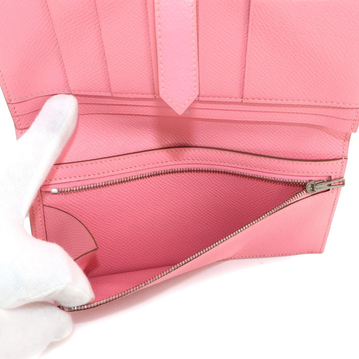 Hermes Hermès Bearn Soufflet Bifold Long Wallet, Epson Rose Confetti, T Stamp, Silver Hardware