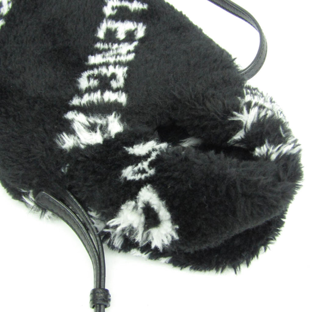 Balenciaga Everyday Phone Holder 596564 Women's Leather,Faux Fur Handbag,Shoulder Bag Black,White — Like New